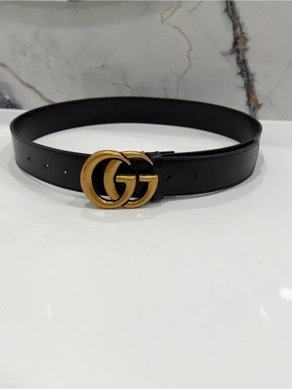 Gucci Black Leather Belt with Gold Double G Buckle